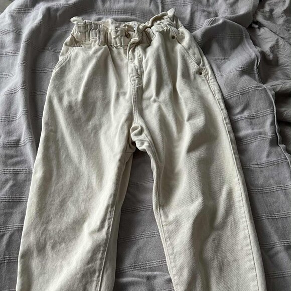 Zara Ecru Barrel Leg Paperbag Waist High Rise Sculptural Denim Jeans - US 4 - Picture 2 of 12